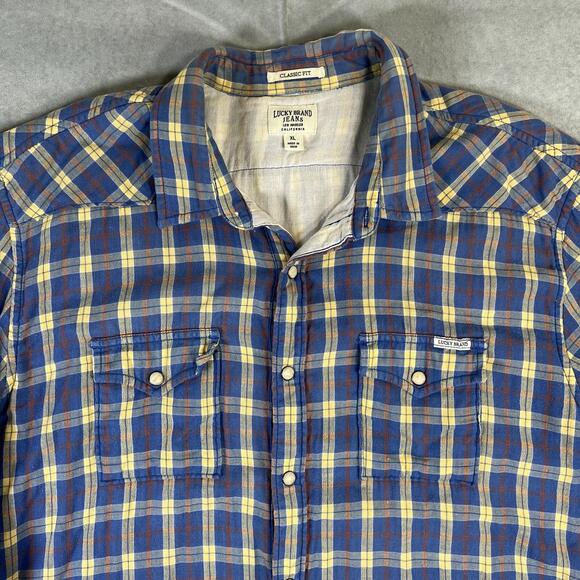 Banana Republic Other - Lucky Brand Pearl Snap Western Shirt Mens XL Blue Plaid Classic Fit Country